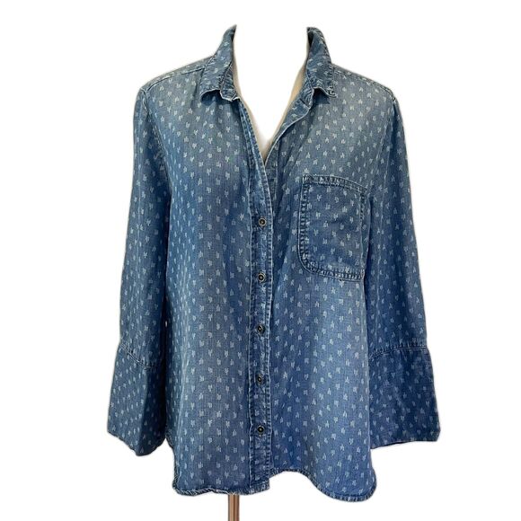 Cloth & Stone Anthropologie Chambray Denim Button Front Shirt Medium Patterned - Picture 1 of 7